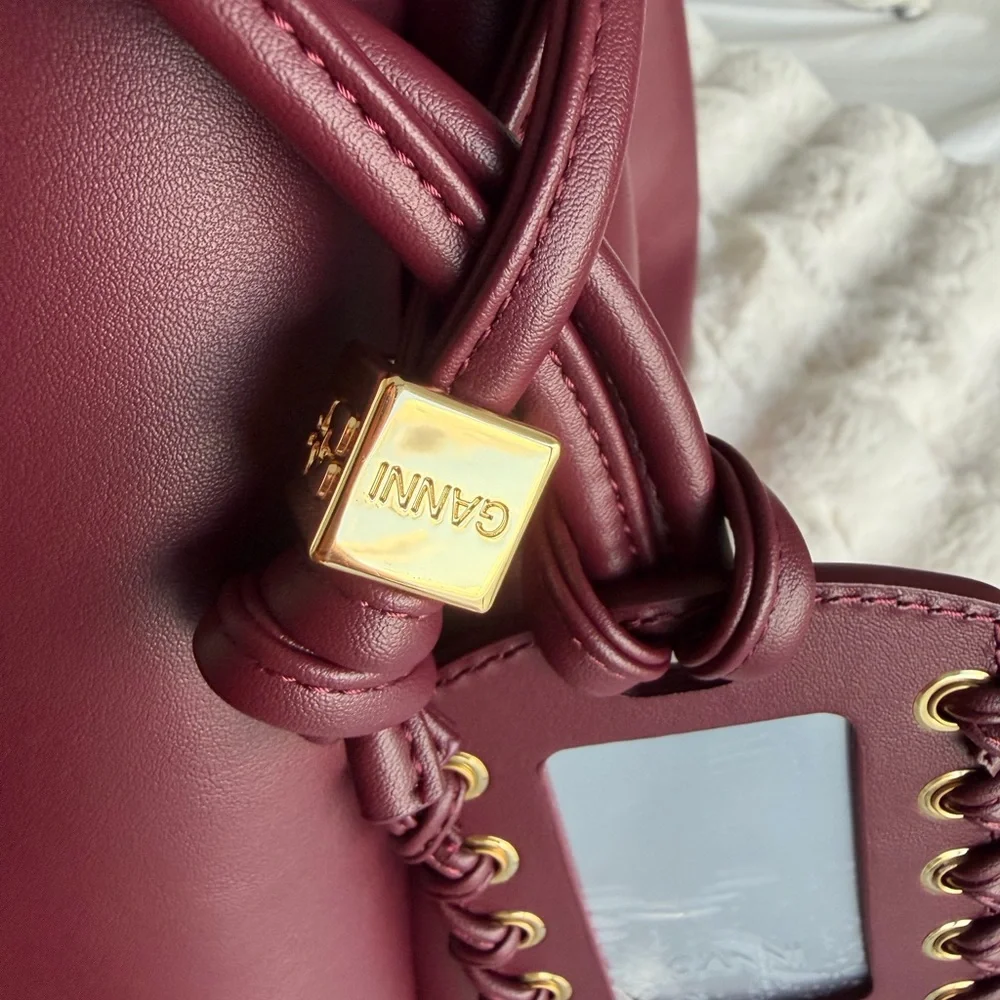 GANNI Burgundy Leather Shoulder and Crossbody Bag
